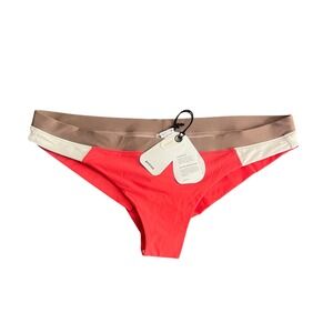 NWT PrAna Women's XL Baja Bound Cheeky Bottom Bikini Swim Rose Fire Colorblock